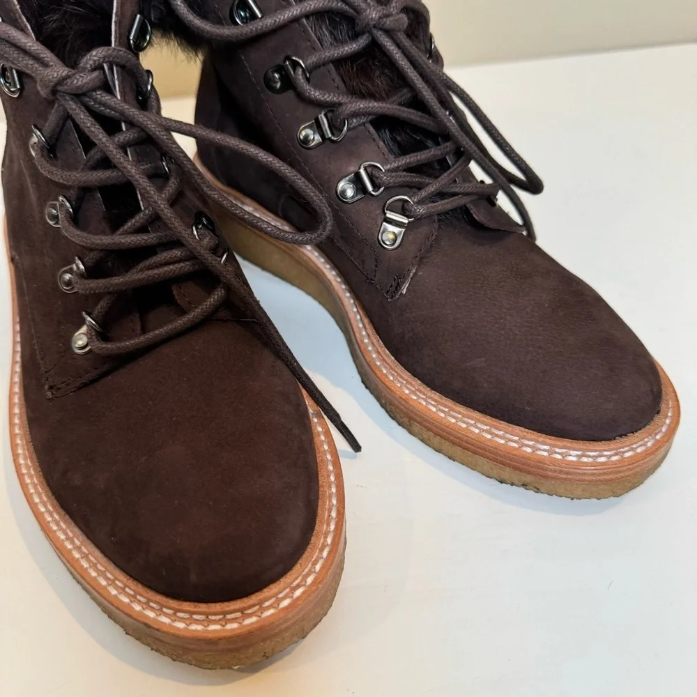 Botkier Women's Winter Lace Up Boots with real fur size 5.5